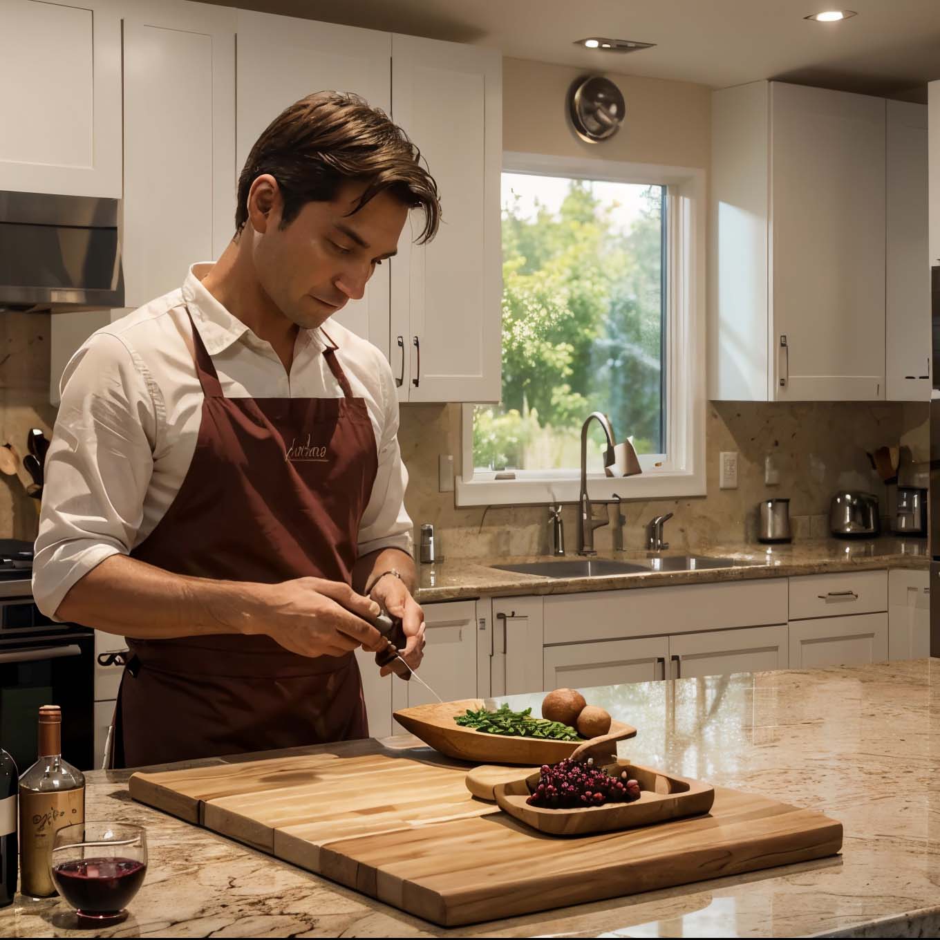 photo d'un homme qui cuisine avec du vin blanc sans alcool